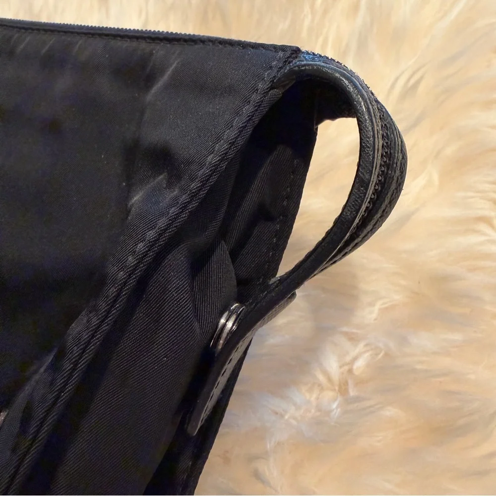 Prada Black Nylon Pouch Bag with Silver Luggage Logo Clutch Travel Accessory